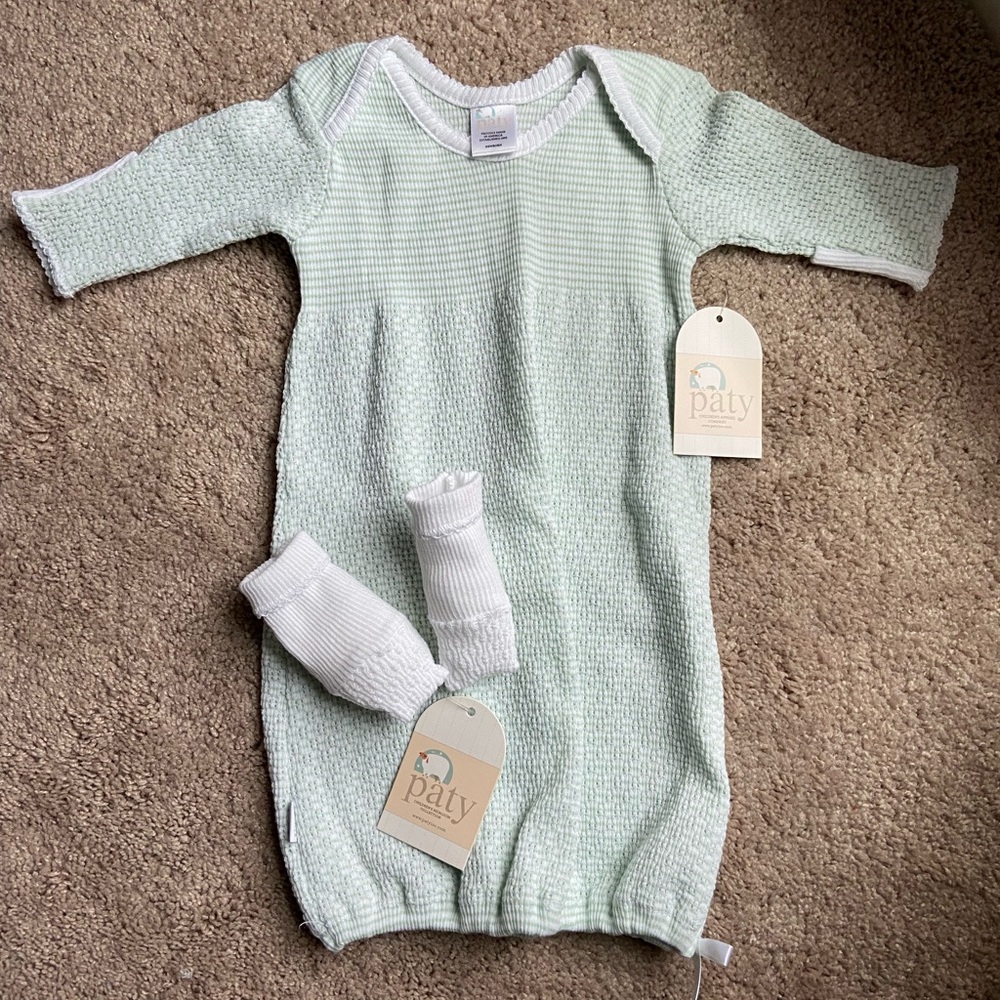 Paty newborn gown and booties. NWT.